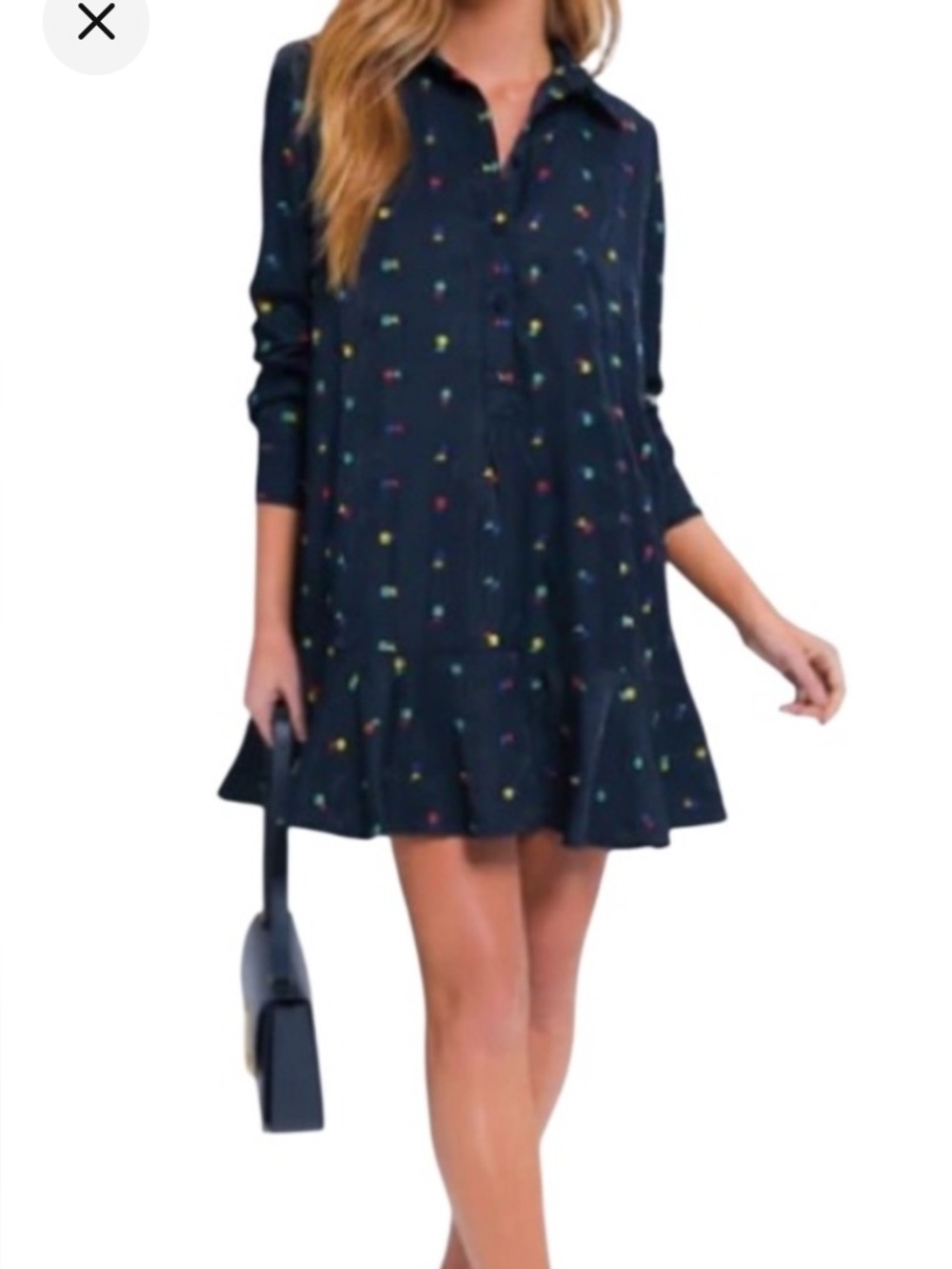 Tuckernuck Navy Button-Front Drop-Waist Dress with Multicolor Ditsy Motif